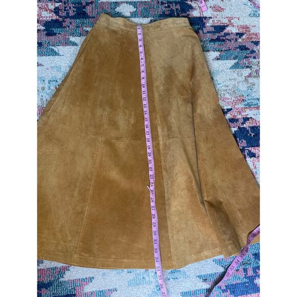 1980s Hunt Club Cognac Long Suede Leather / Suede Boho Skirt - Picture 7 of 9